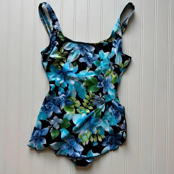 Vintage blue floral one piece bathing suit - Picture 1 of 4